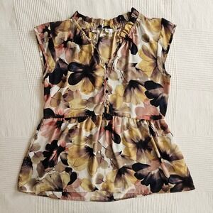 Spense Floral Peplum Blouse Y2K Babydoll Fairy Whimsigoth Cap Sleeve Top Women M